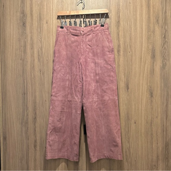 Sezane Pants - Sezane Damiano Pink Suede Leather Wide Leg Trousers Size 34